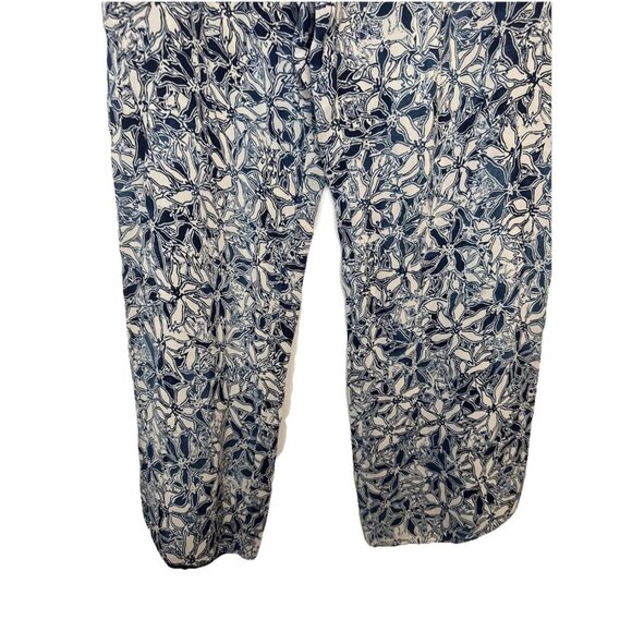 Sigrid Olsen Womens Navy Blue Tan Floral Lined Flowy Rayon Wide Leg Pants Sz L - Picture 3 of 11